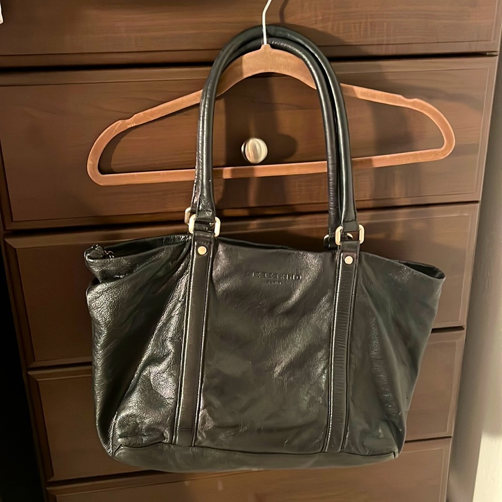 Pebble Black Leather Tote Bag - Fits Laptop and More